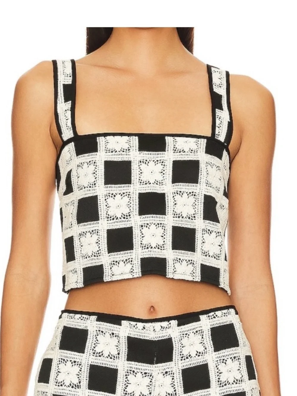 Tularosa Black Crochet Square Crop Top - Picture 1 of 5